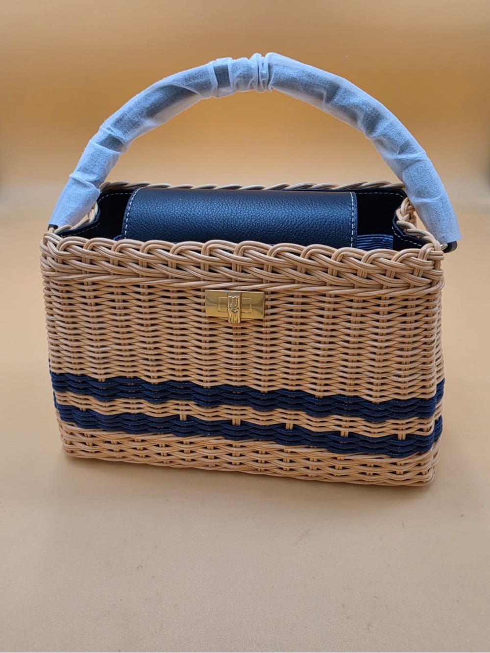 Faith Wicker Handbag - Color Natural/Navy - Picture 6 of 8